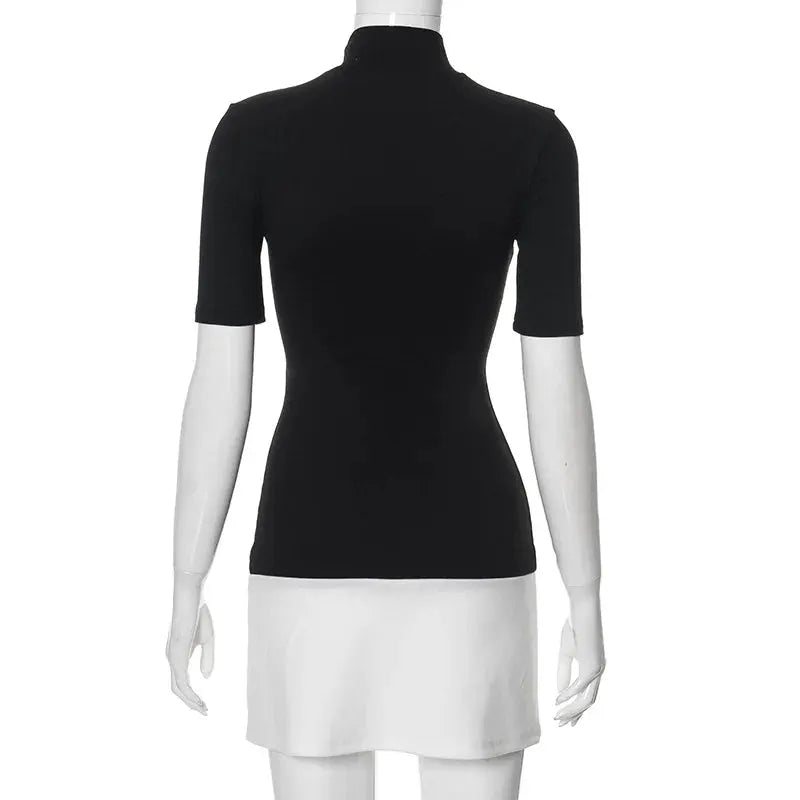 Tossy Summer Mini Dress High Waist Short Sleeve Bodycon Patchwork
