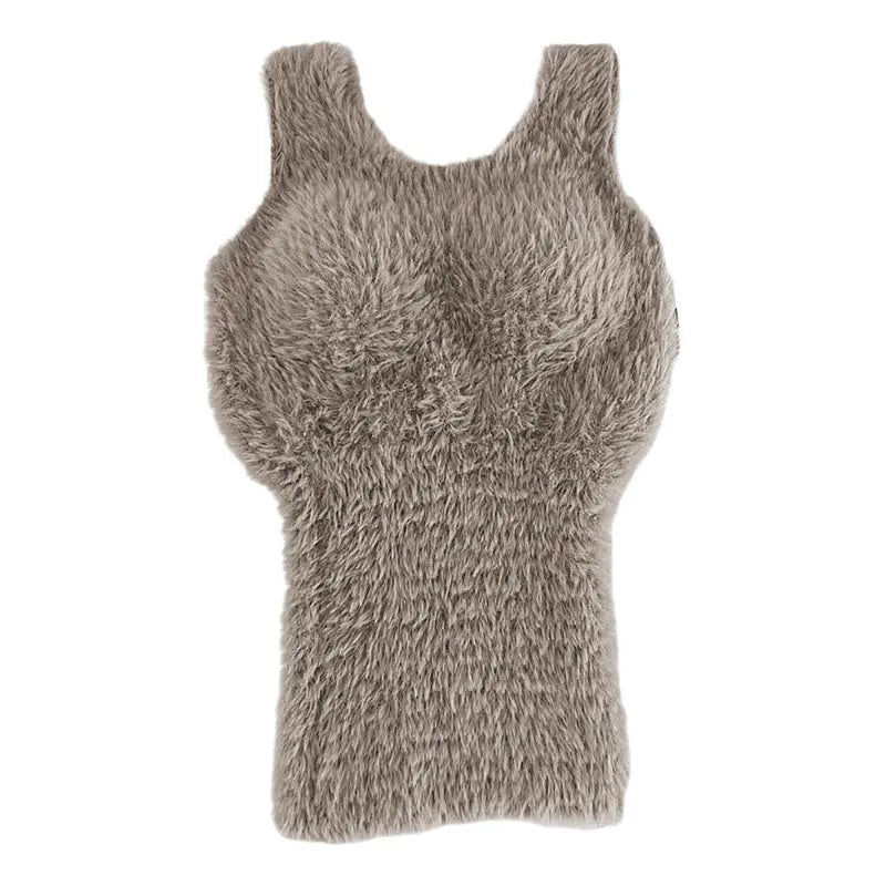 Girls plush fleece tank top by Simples Market, taupe imitation cashmere thermal camisole