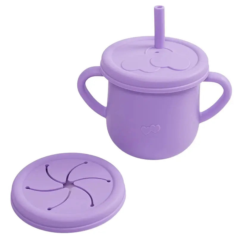 Silicone Baby Straw Cup With Handles And Lids Cute Training Sippy Cup For Toddlers Reusable Feeding Snack Cup