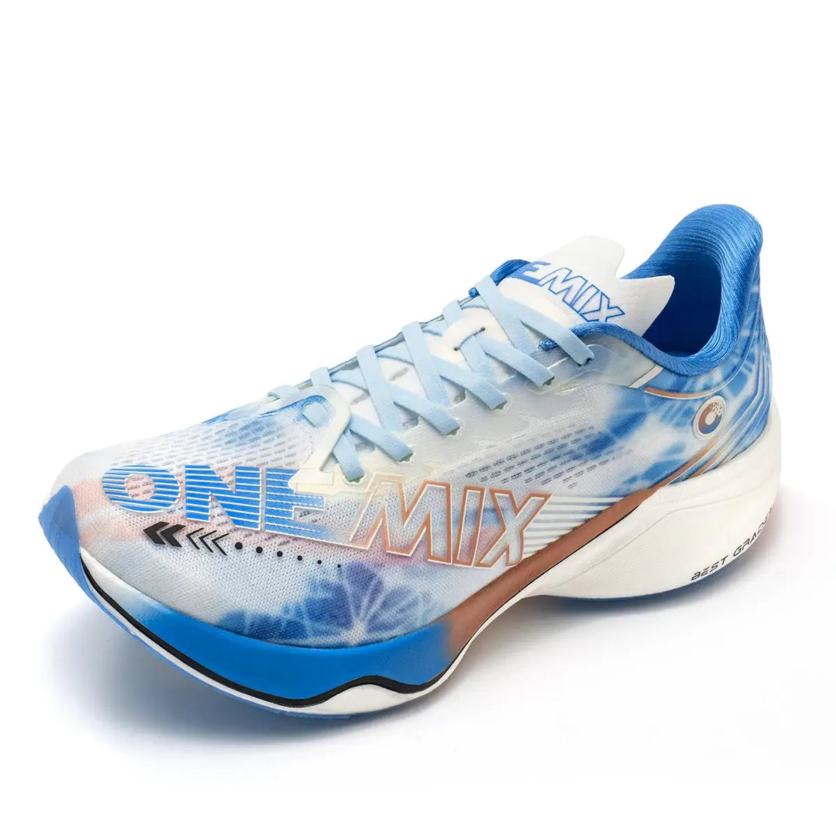 ONEMIX Marathon running shoe, blue-white mesh upper for men, lightweight outdoor sneakers