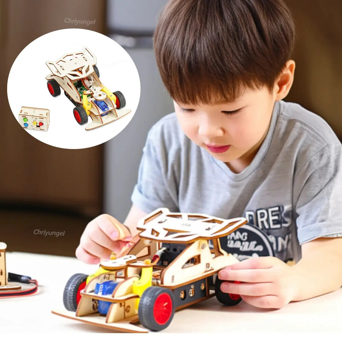 DIY Wooden Remote Control Car Kits Four Wheel Drive STEM Educational Toy For Teens And Kids Gifts