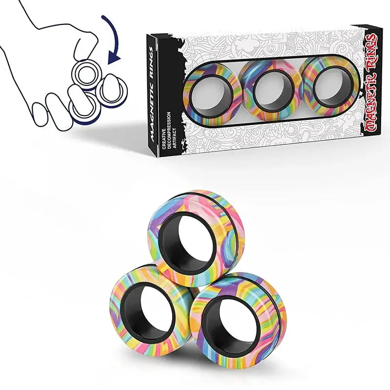 Magnetic Rings Fidget Toy Set 3 Pack Spinner Rings for Adults Teens and Kids Great Gift Durable ABS Plastic