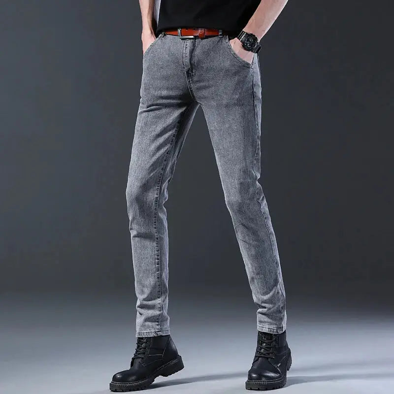 Men's slim-fit gray denim jeans by Simples Market, mid-rise casual straight-leg pants