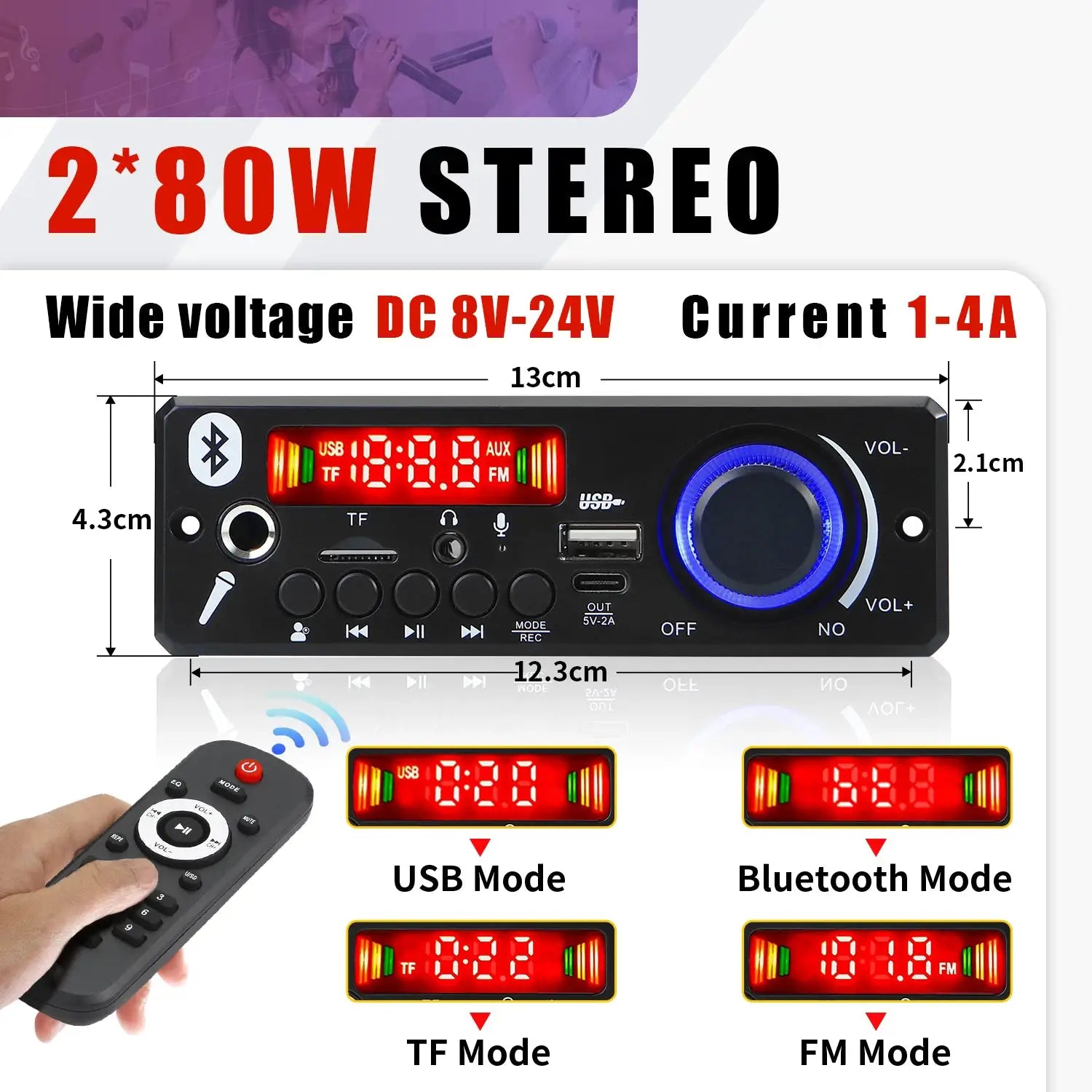 160W Bluetooth MP3 WMA APE Decoder Board Car Audio 12V USB TF FM Radio Handsfree Microphone Mp3 Player