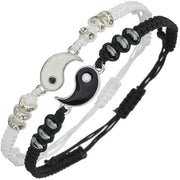 Two Piece Yin Yang Tai Chi Bracelet Set For Couples Rope Chain Adjustable Daily Wear Jewelry Black White