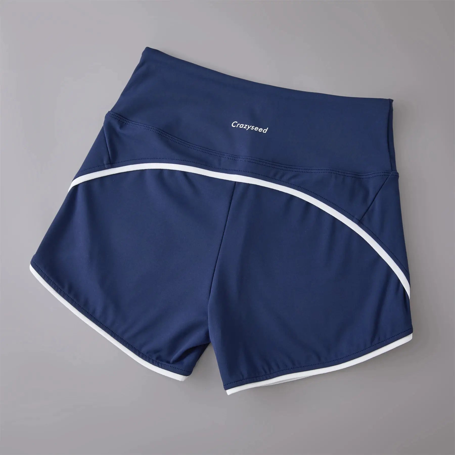 Sports shorts Crazyseed navy blue high-waist with white piping