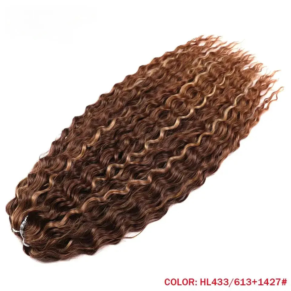 Ariel synthetic twist crochet hair, 22in water-wave curls in brown with blonde ombre, Simples Market