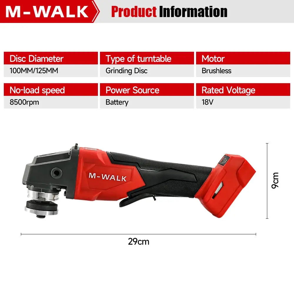 M-WALK 8500 RPM High Speed Brushless Angle Grinder 100 And 125mm With Safety Guard For 18V M-WALK Battery