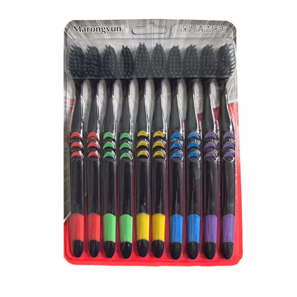 EcoSmile Bamboo Charcoal Toothbrush Set Of 10 Deep Cleaning Soft Bristles Ultra Fine For Thorough Plaque Removal