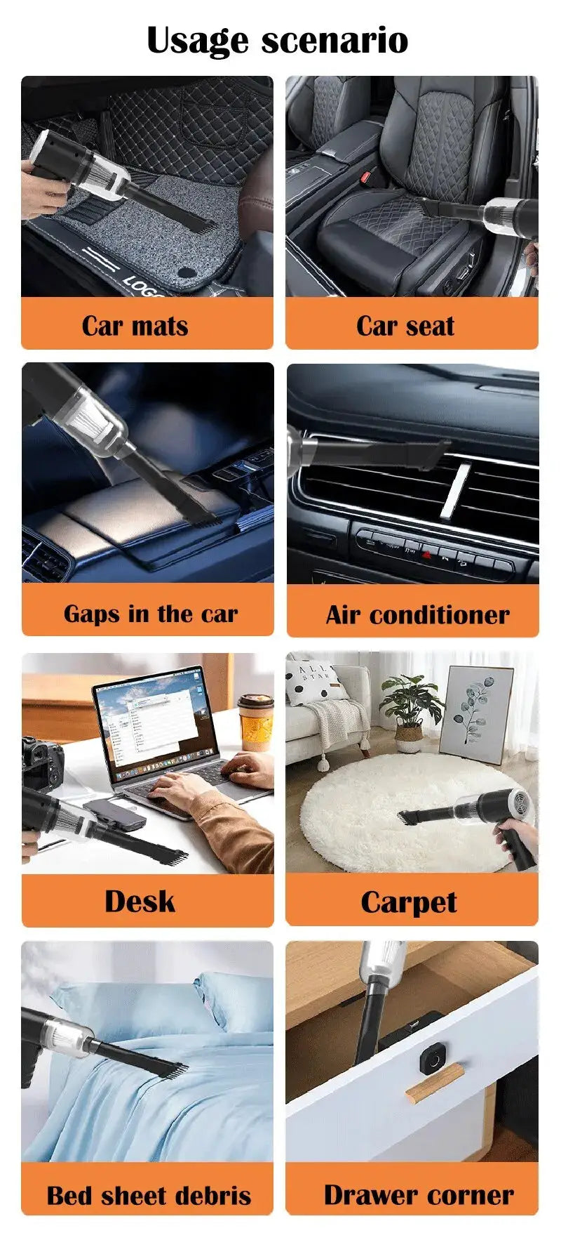 Simples Market 9000Pa wireless handheld car vacuum cleaner; black USB charging mini wet/dry cleaner for car and home.