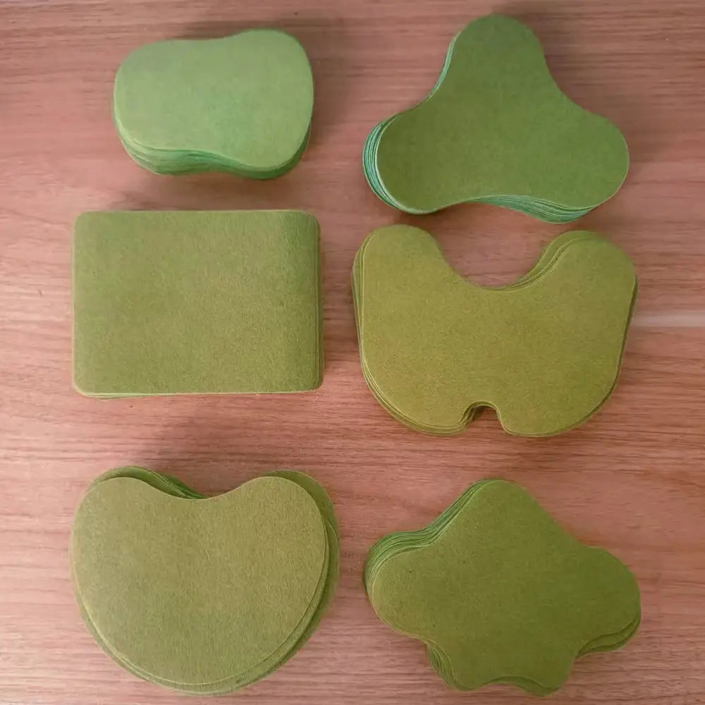 Simples Market heat patches, 120pc green set in mixed shapes (rectangular, heart, clover) for neck, back, joints.