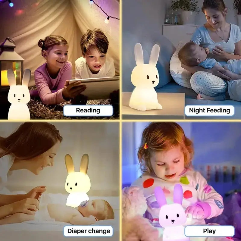 GlowRabbit Silicone Rabbit Night Light with Touch Sensor and Multiple Light Modes for Kids Room Nursery Home