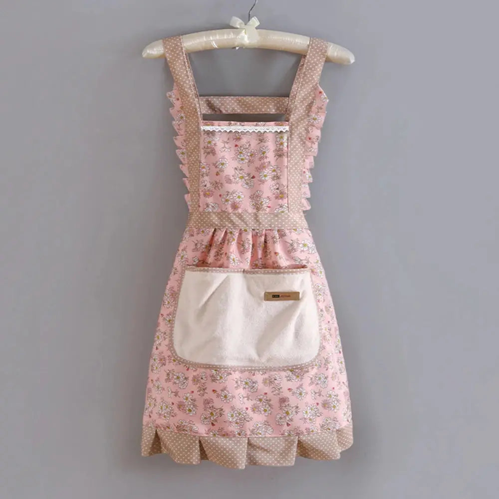 Women's Floral Kitchen Apron With Pockets Adjustable Chef's Apron For Cooking Baking Grilling