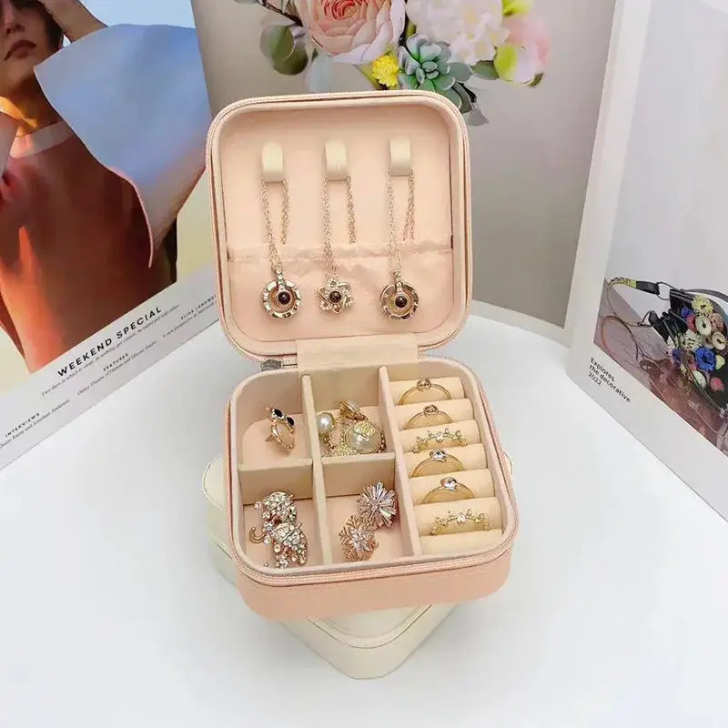 Square Jewelry Organizer Box With Lid Travel Case For Earrings And Necklaces And Rings Six Color Options Gift For Women
