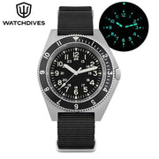 Watchdives WD1972 quartz watch with black dial, black nylon strap, luminescent markers