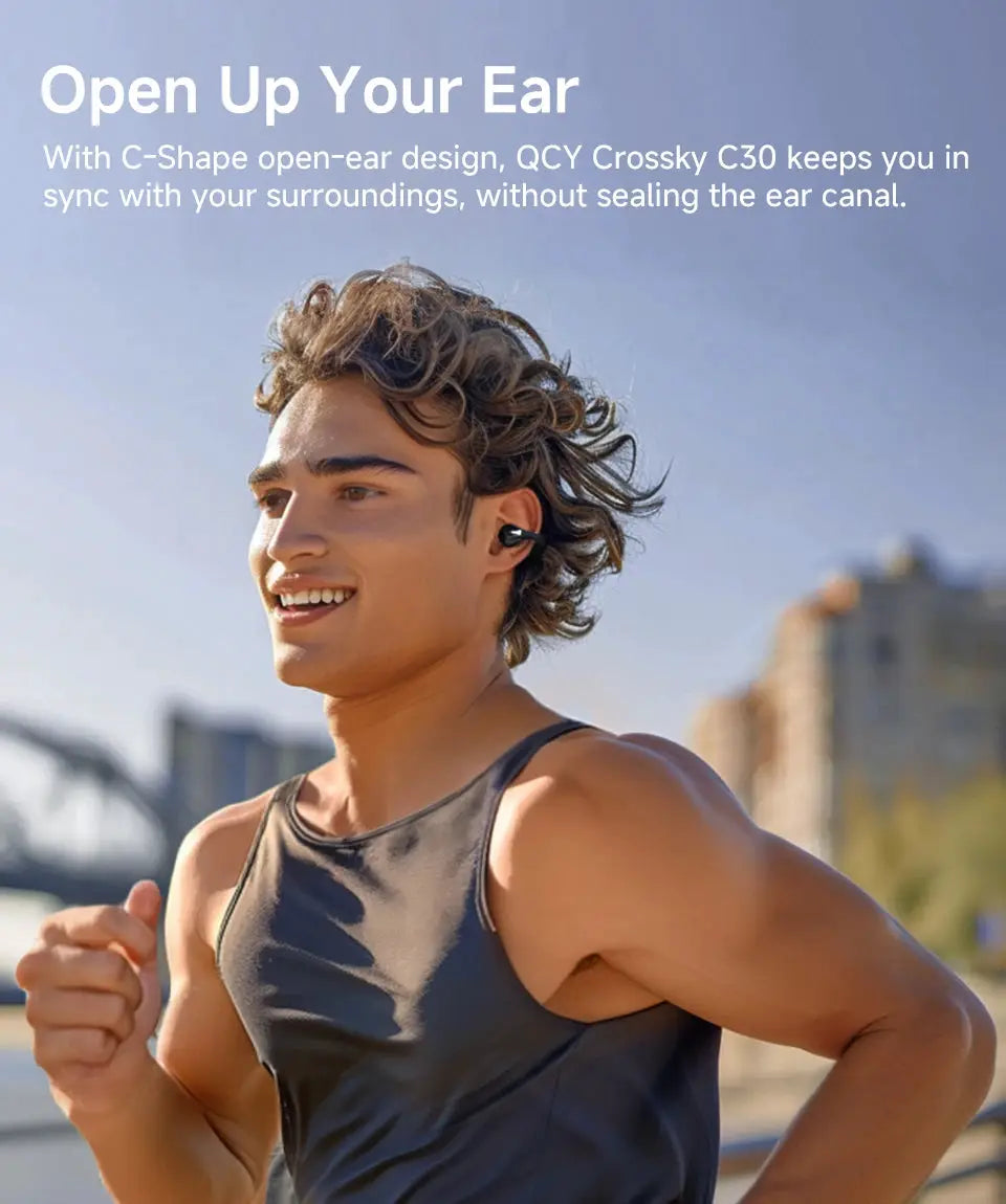 QCY Crossky C30 Ear Clip Earphones, black open-ear wireless headphones for sports, Bluetooth 5.4