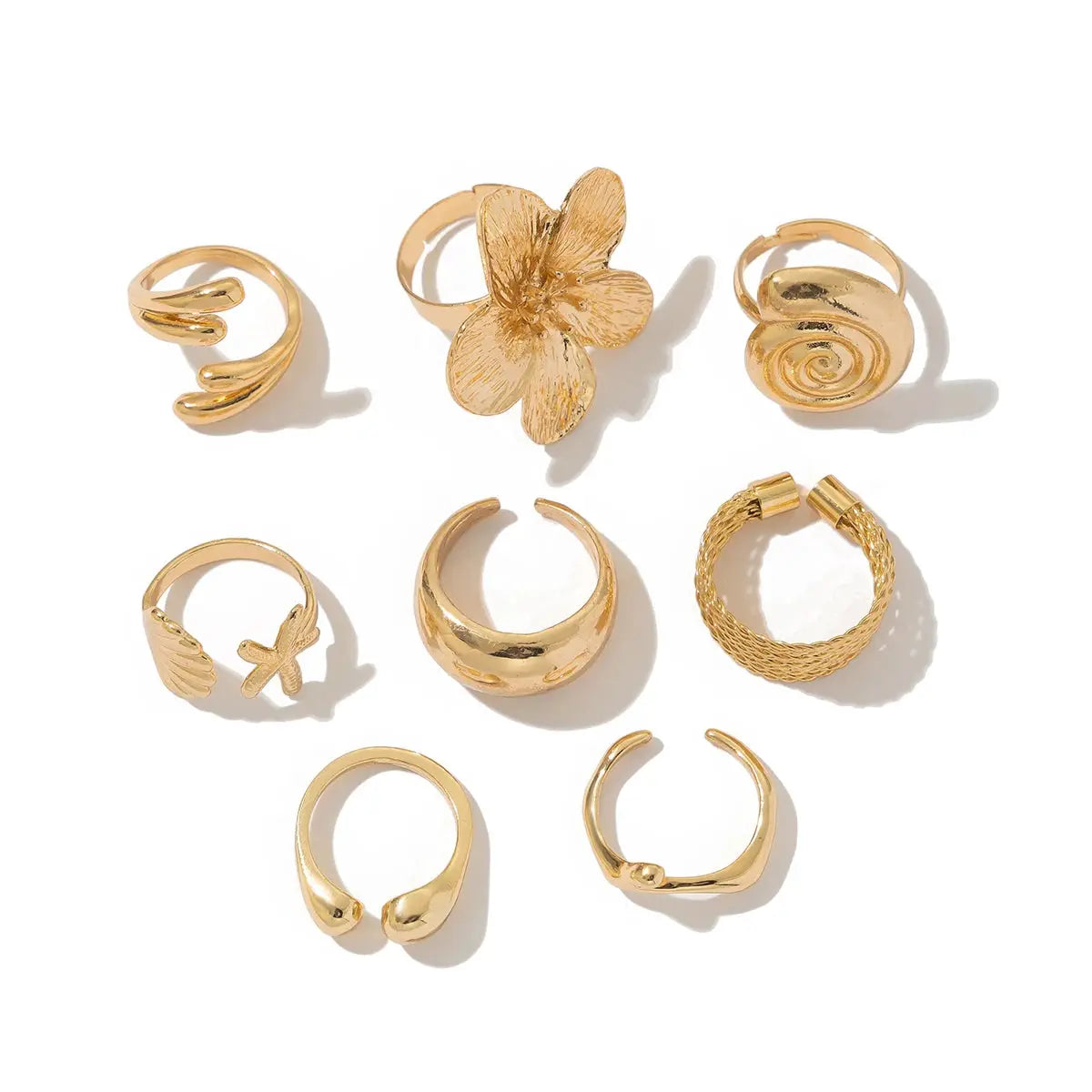 Ingemark 8 Piece Set Vintage Metal Petal Flower Water Drop Open Rings For Women Trend 2025 Goth Geometric Jewelry Gift
