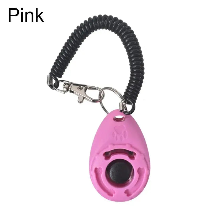 Adjustable Dog Training Clicker pink by Simples Market with wrist strap and keychain.