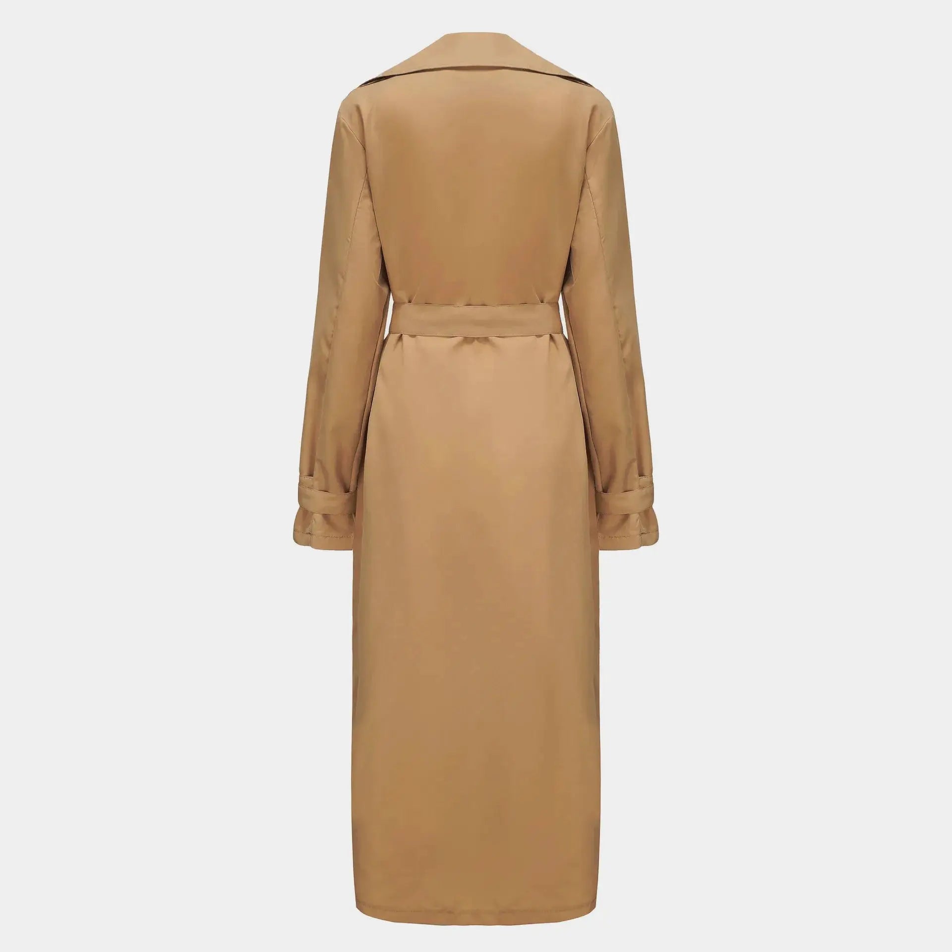 Men's camel trench coat back view with belt and epaulets, Simples Market