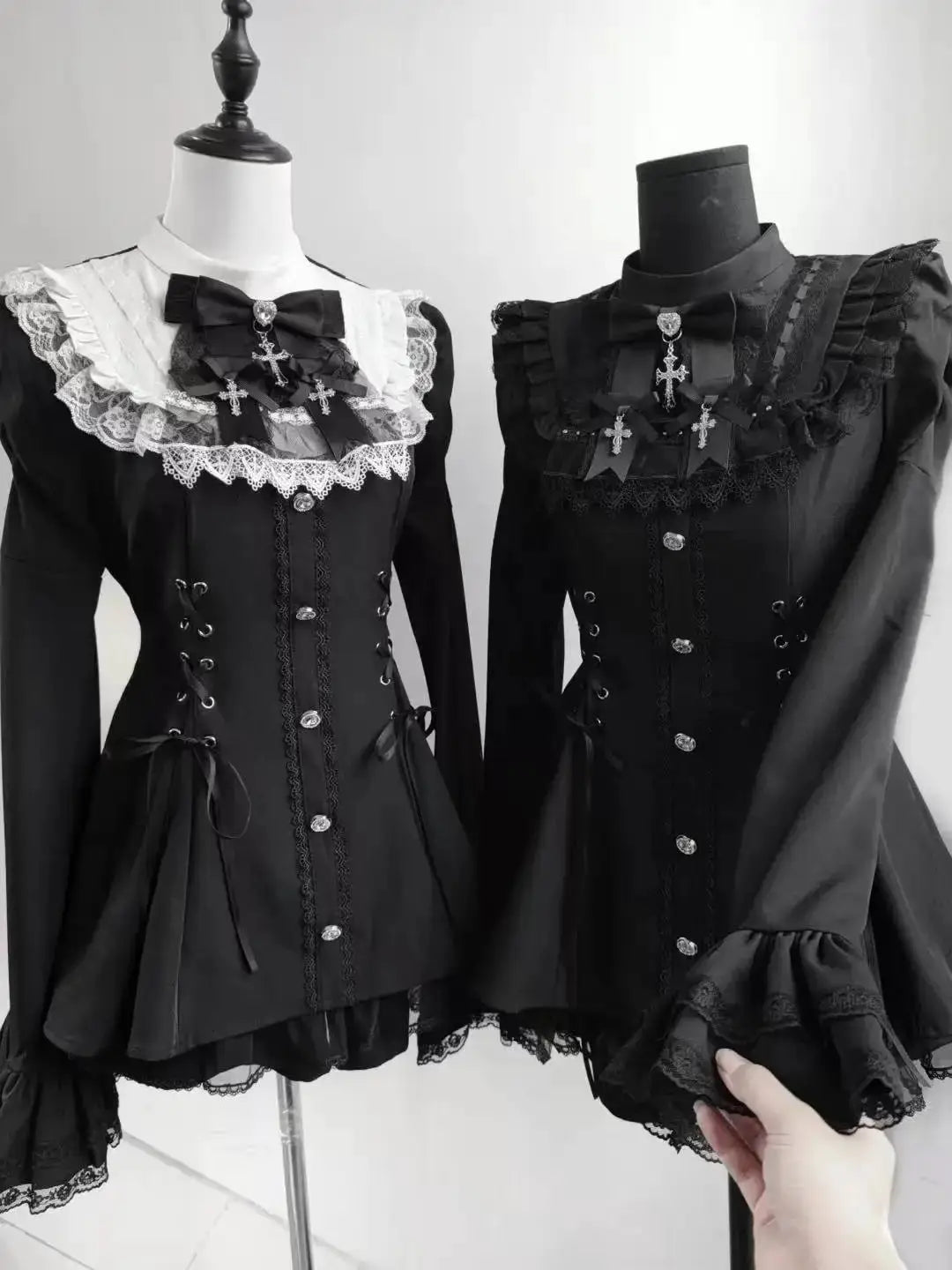 Japanese Gothic Lolita Dress Set Women Harajuku Y2K Bow Lace Ruffles