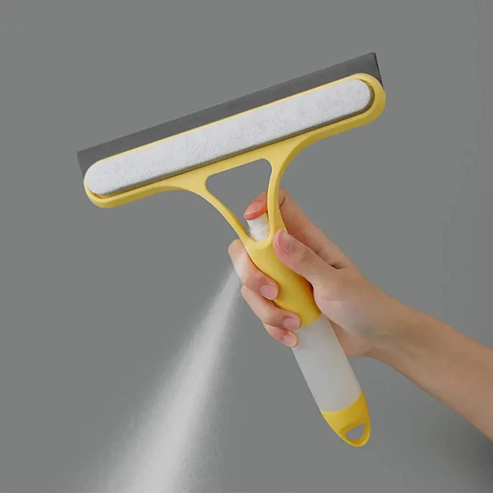 3-in-1 window squeegee with spray bottle and microfiber pad, yellow handheld glass cleaner by Simples Market