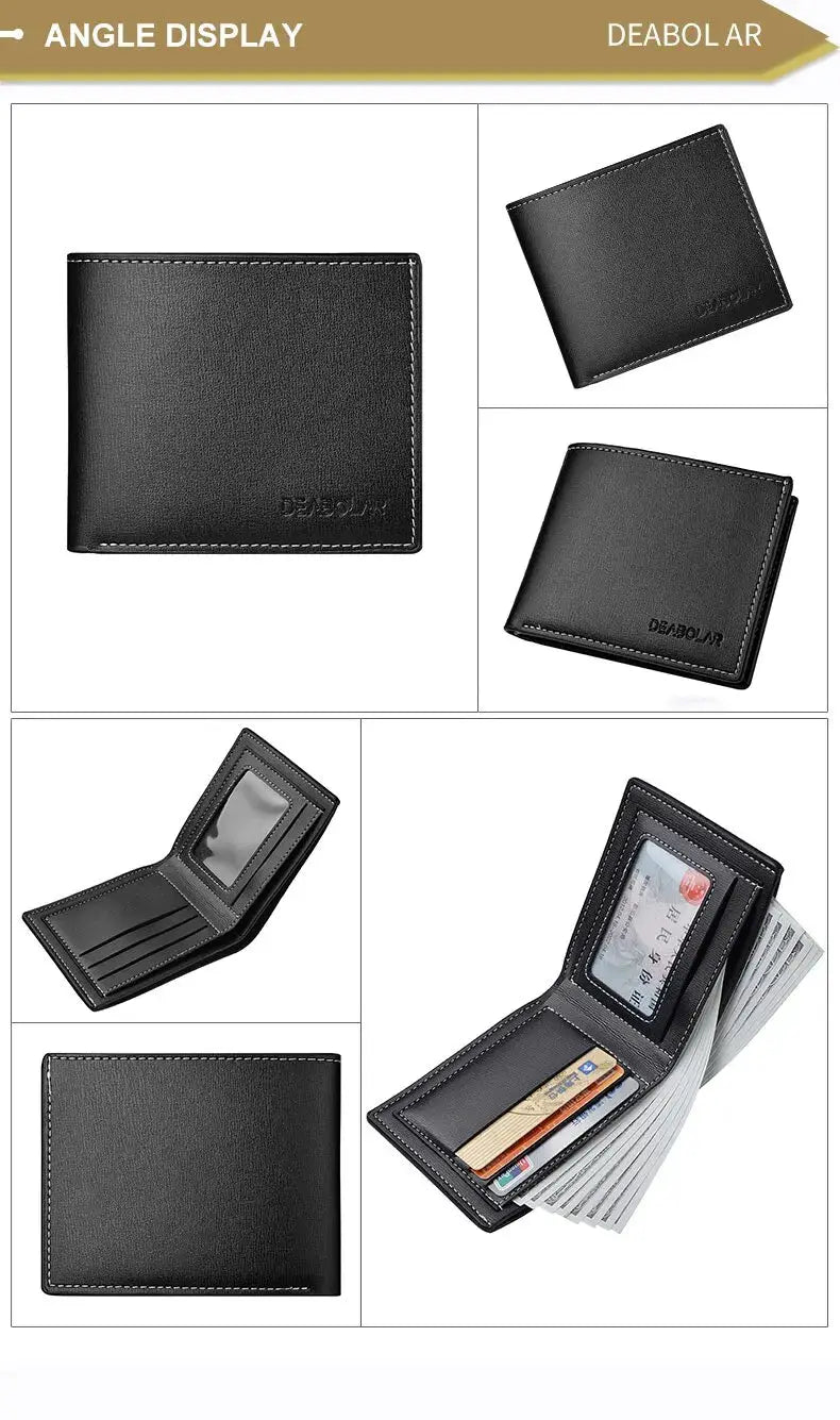 PU leather men's short folding wallet in black with card slots by Simples Market