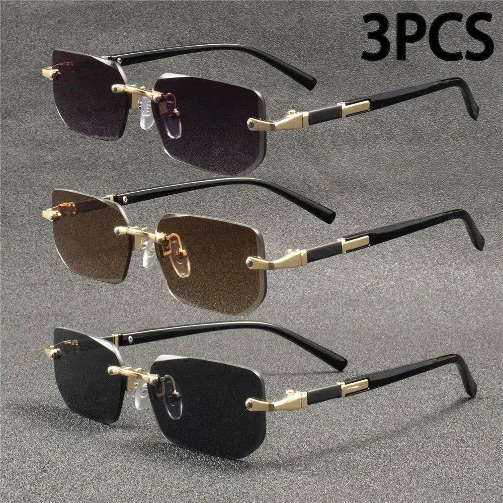 AuraSun Rimless Rectangle Sunglasses Unisex Small Square Shades For Women And Men Ideal For Summer Travel