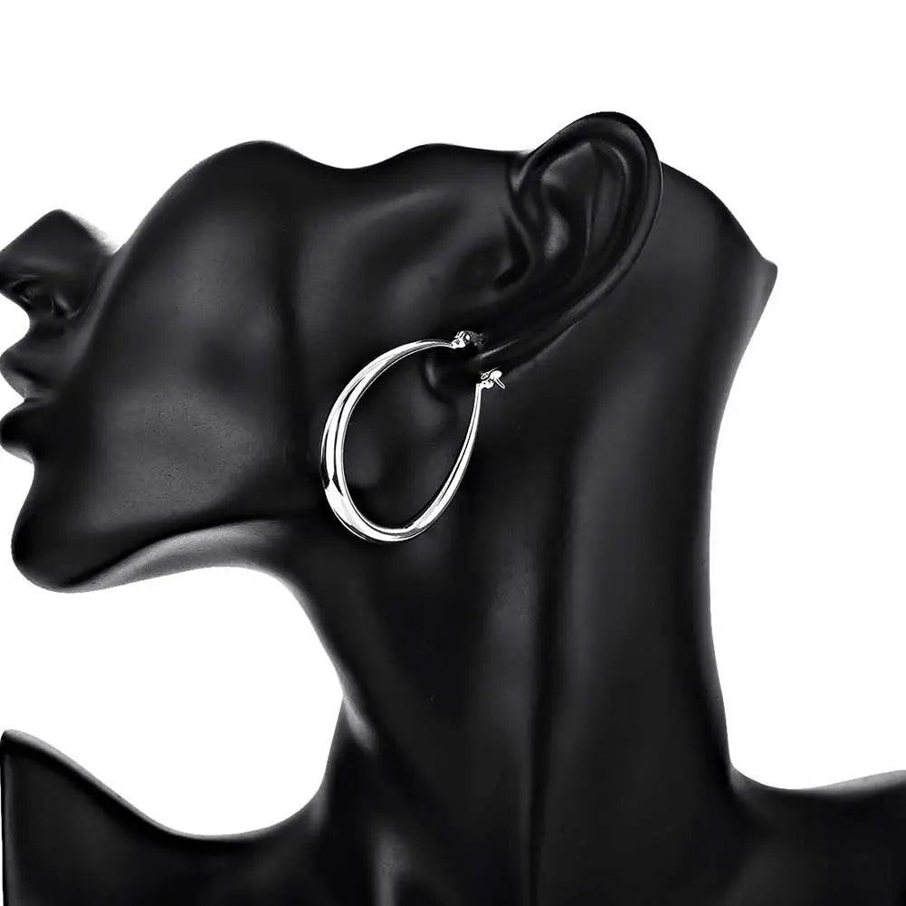 925 Sterling Silver 41mm Smooth Circle Big Hoop Earrings For Women Fashion Party Wedding Jewelry Gifts