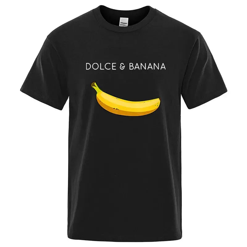 Summer Men's 100 Percent Cotton Banana Print T Shirt Loose O Neck Short Sleeve Casual Top Tee