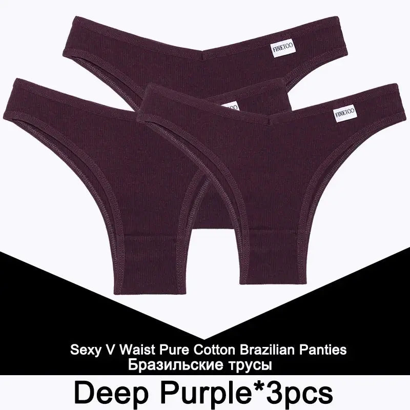 FINETOO 3-piece set of women's cotton thong panties in deep purple by Simples Market