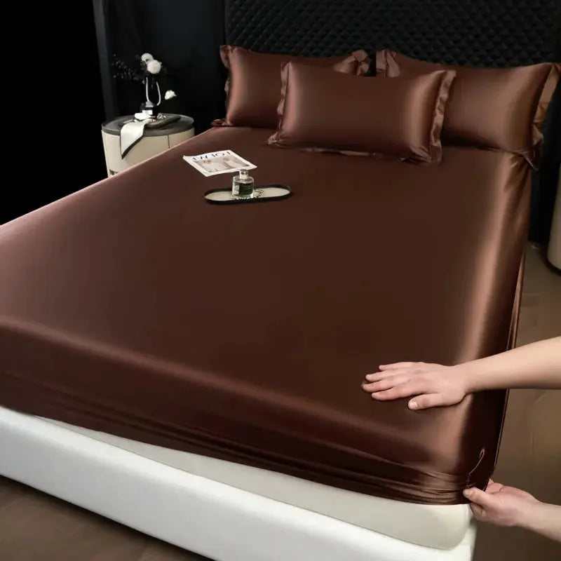 Mulberry silk fitted sheet set, brown, 3-piece with pillowcases