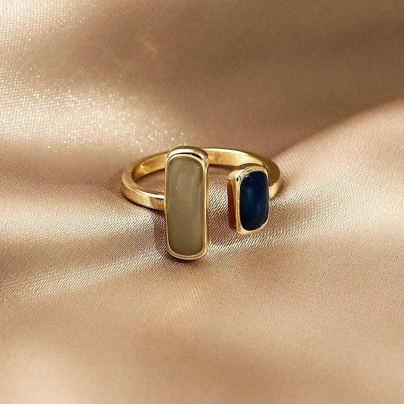 Adjustable Colorful Drip Glaze Ring for Women Retro Geometric Gold Tone Metal Jewelry Wedding Gift