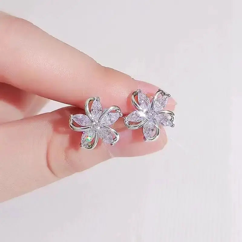 925 Silver Needle Heart Earrings For Women Korean Fashion Crystal Jewelry 2026 Trending Luxury Hoop Earrings