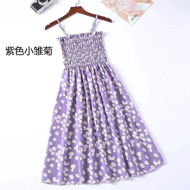 Summer Chiffon Camisole Dress For Women Elastic Waist Spaghetti Straps