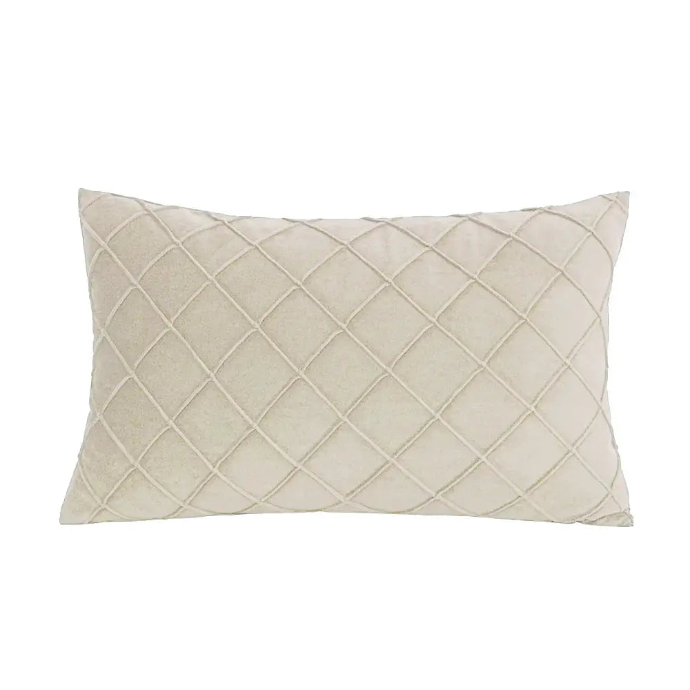 Rectangular 30x50 pillow cover in ivory with quilted diamond pattern, ultra-soft fabric