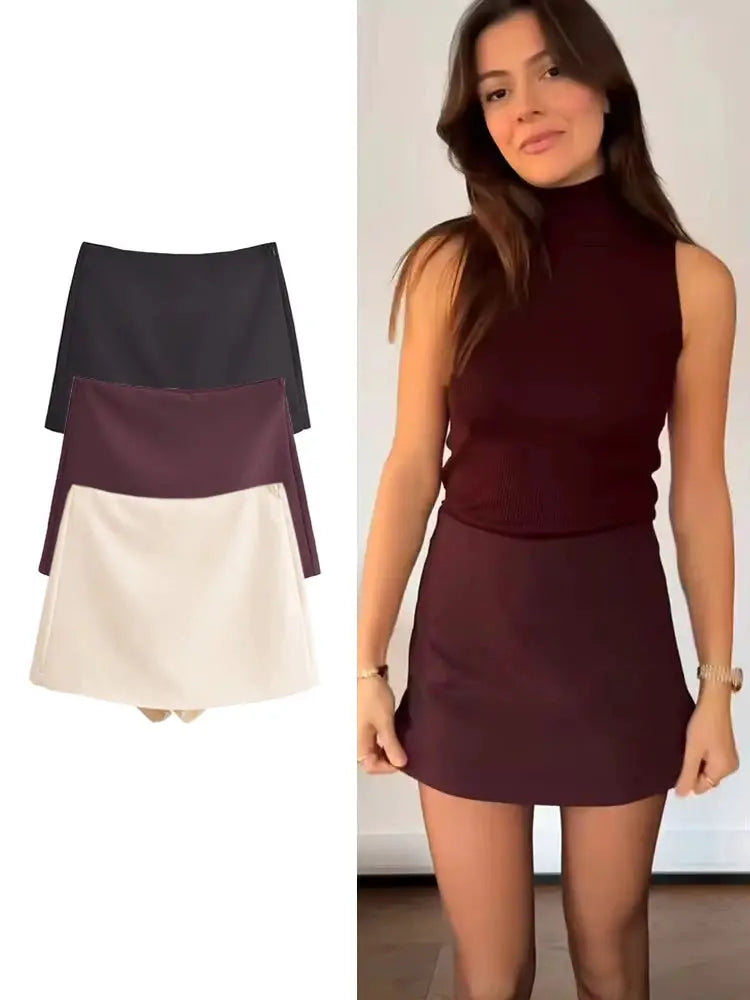 TFMLN Womens Spring Solid Skort High Waist Mini Skirt With Side Zipper For Versatile Streetwear