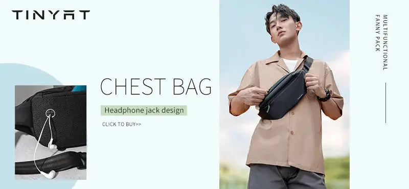 Chest bag by Tinyat; black waist belt bag with headphone jack design