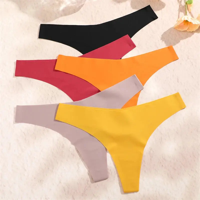 Finetoo women ice silk seamless thong underwear set, 5-color selection, low-rise V-waist breathable G-string