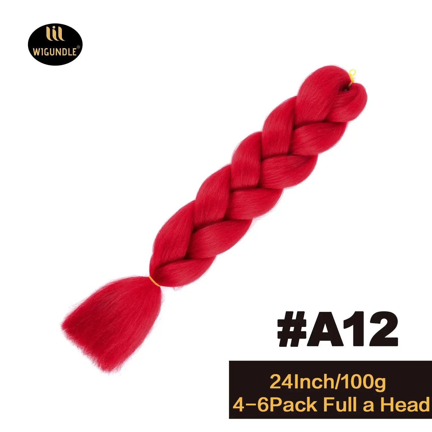Wigundle red 24-inch jumbo braid extension, synthetic Kanekalon hair, 4–6 pack for a full head