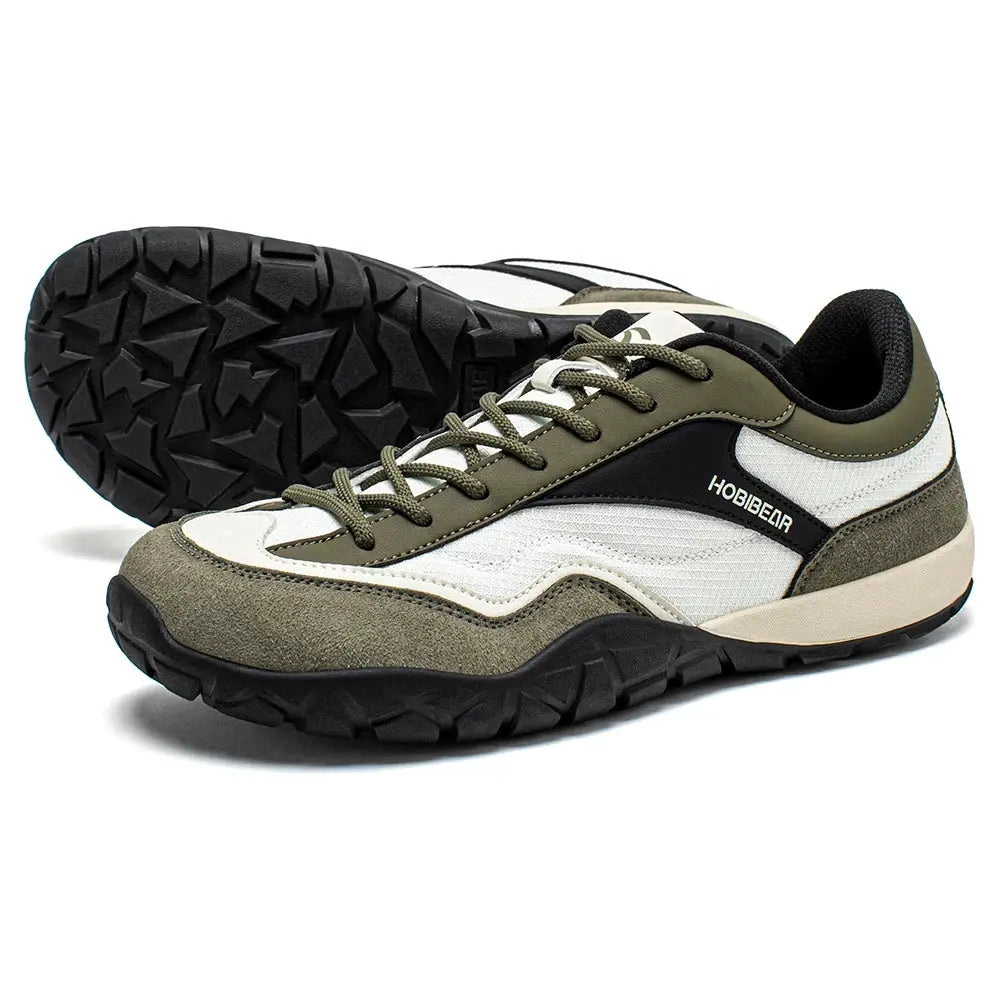 HOBIBEAR wide-width hiking shoes, olive green and white with a non-slip rugged outsole