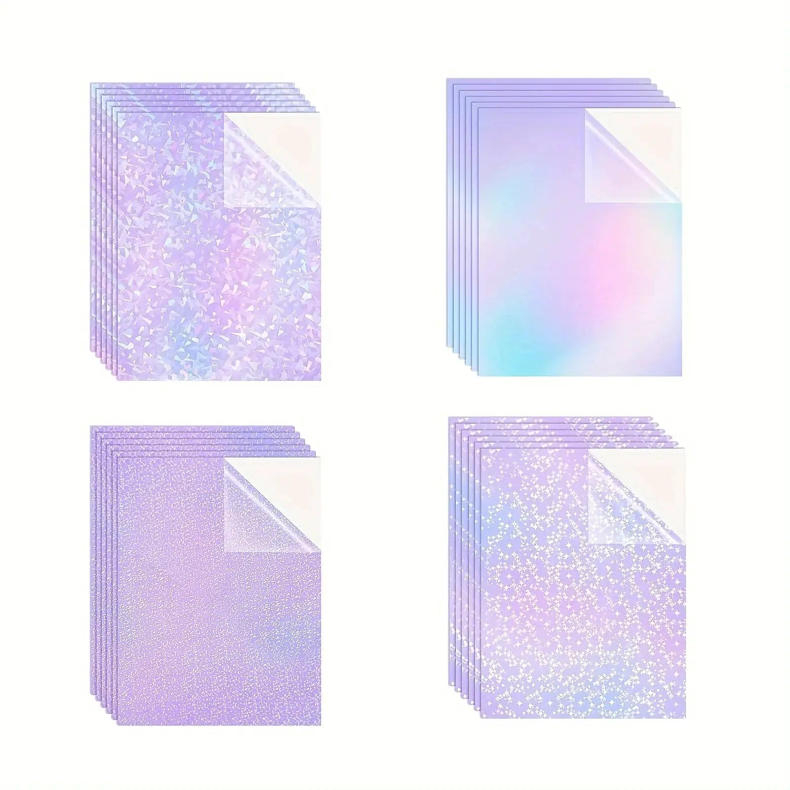 Simples Market 20 sheets holographic PVC sticker paper, A4, rainbow, broken glass, stars, dots patterns, self-adhesive