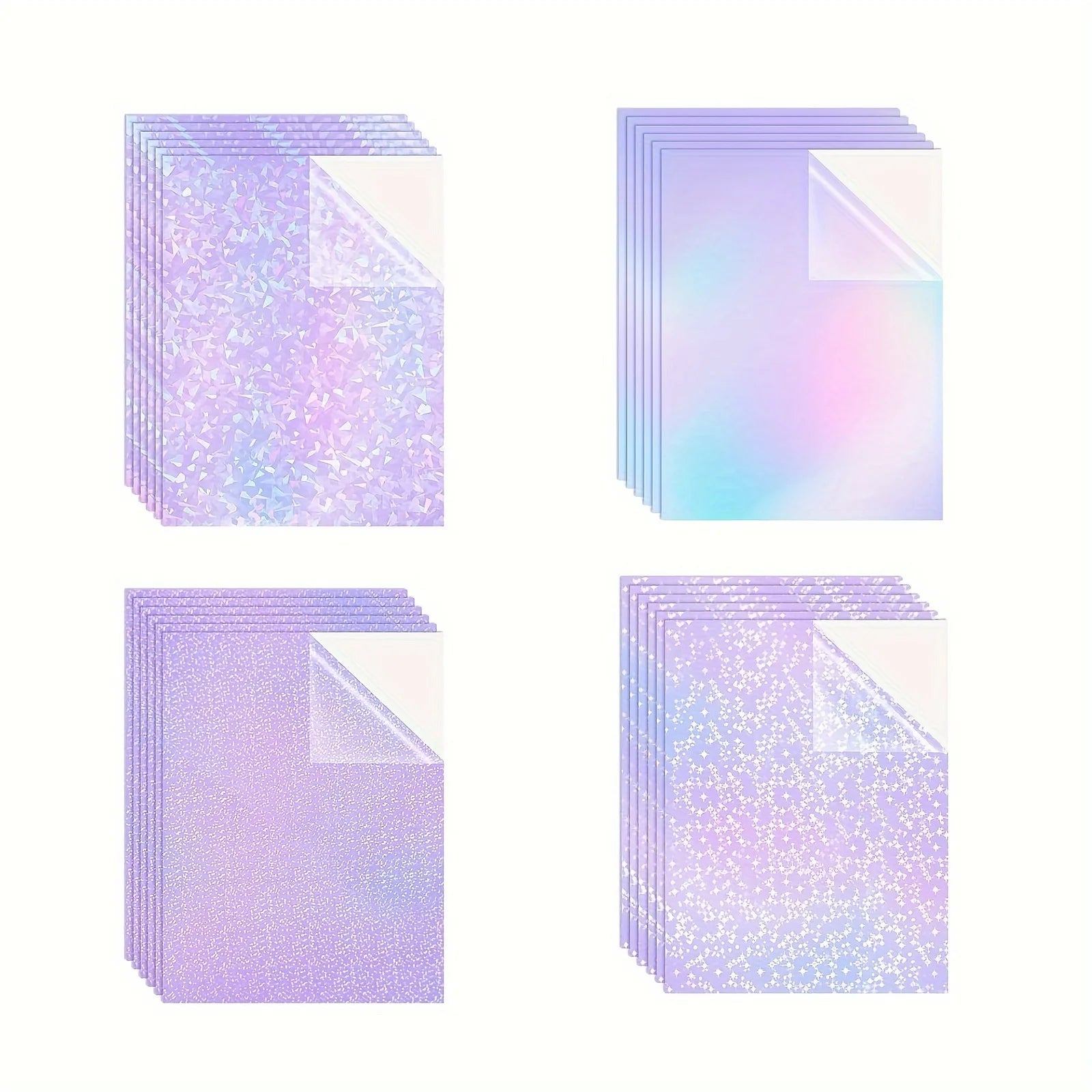 Simples Market 20 Sheets A4 holographic PVC sticker paper with rainbow, broken glass, stars, dots patterns, self-adhesive