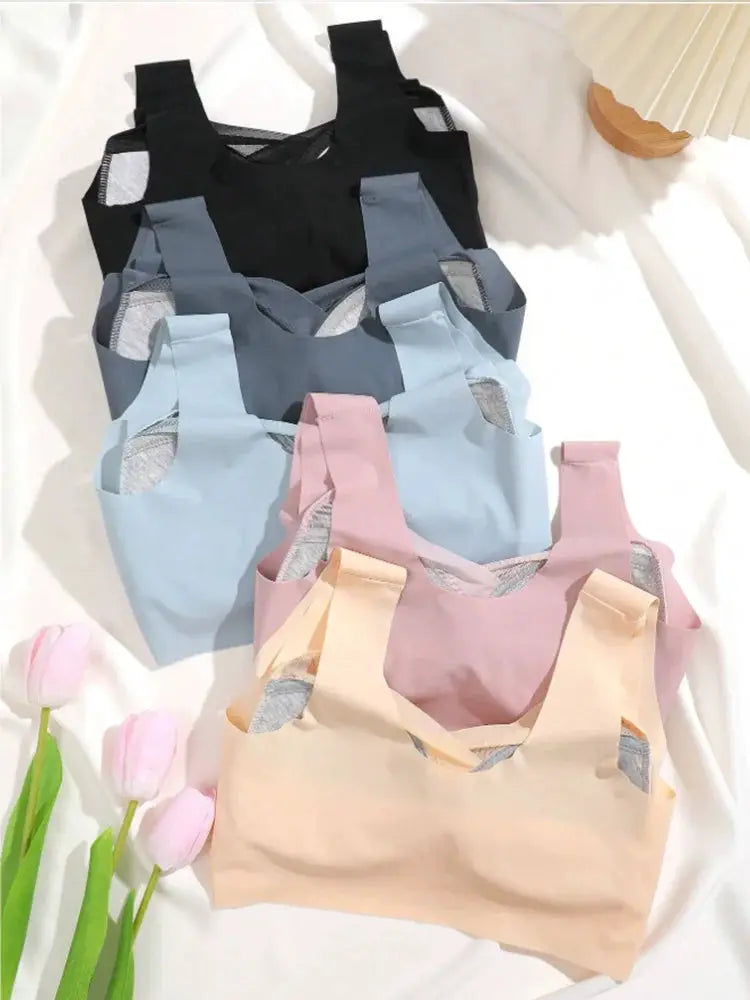 3-pack Simples Market plus-size seamless lace bralettes, wireless backless tops in assorted colors