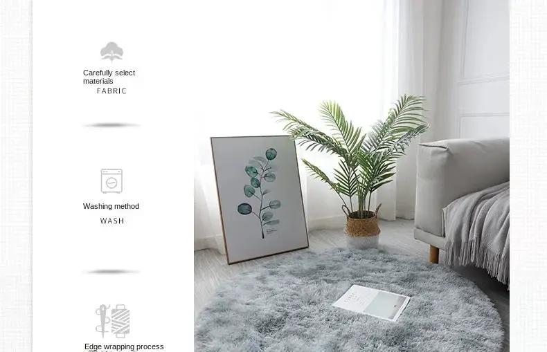 Round plush rug mat by Simples Market, fluffy gray thick-pile rug for living room and bedroom decor.