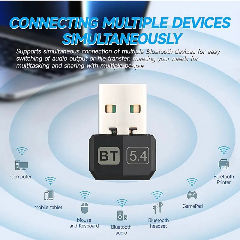Upgrades Mini USB Bluetooth 5.4 Dongle Adapter Wireless Transmitter Receiver For PC Laptop Driver Free Win10 11