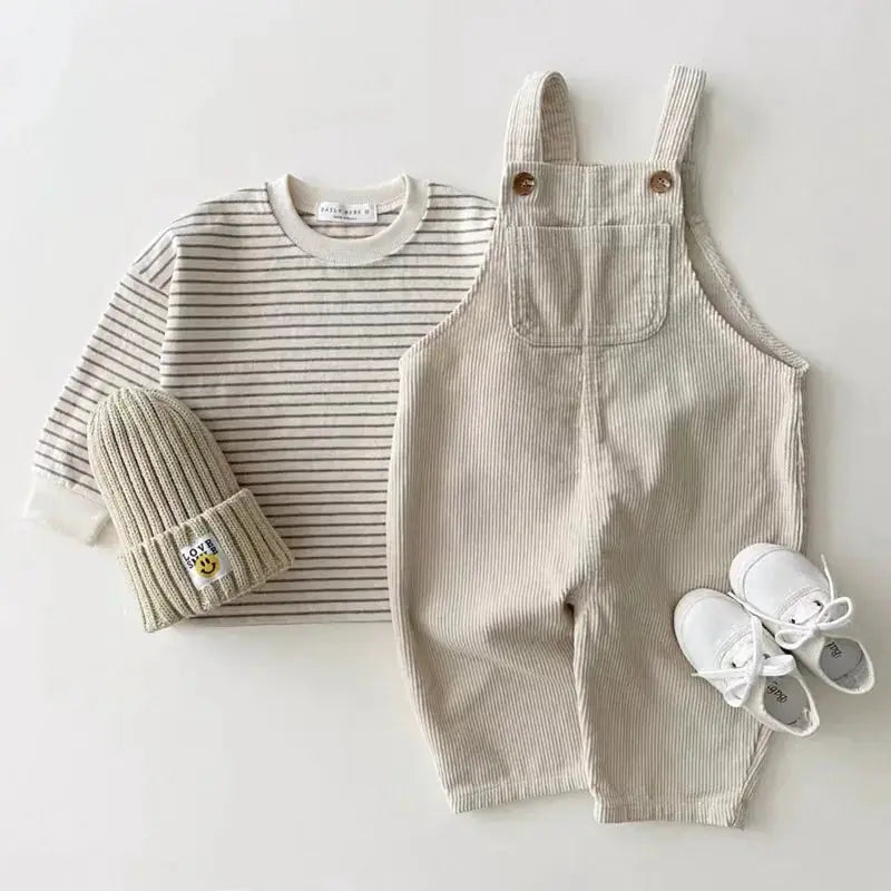 HY Kids Denim Jumpsuit And Sleeveless Bodysuits Set 100 Percent Cotton Unisex Toddler Romper For Autumn And Spring