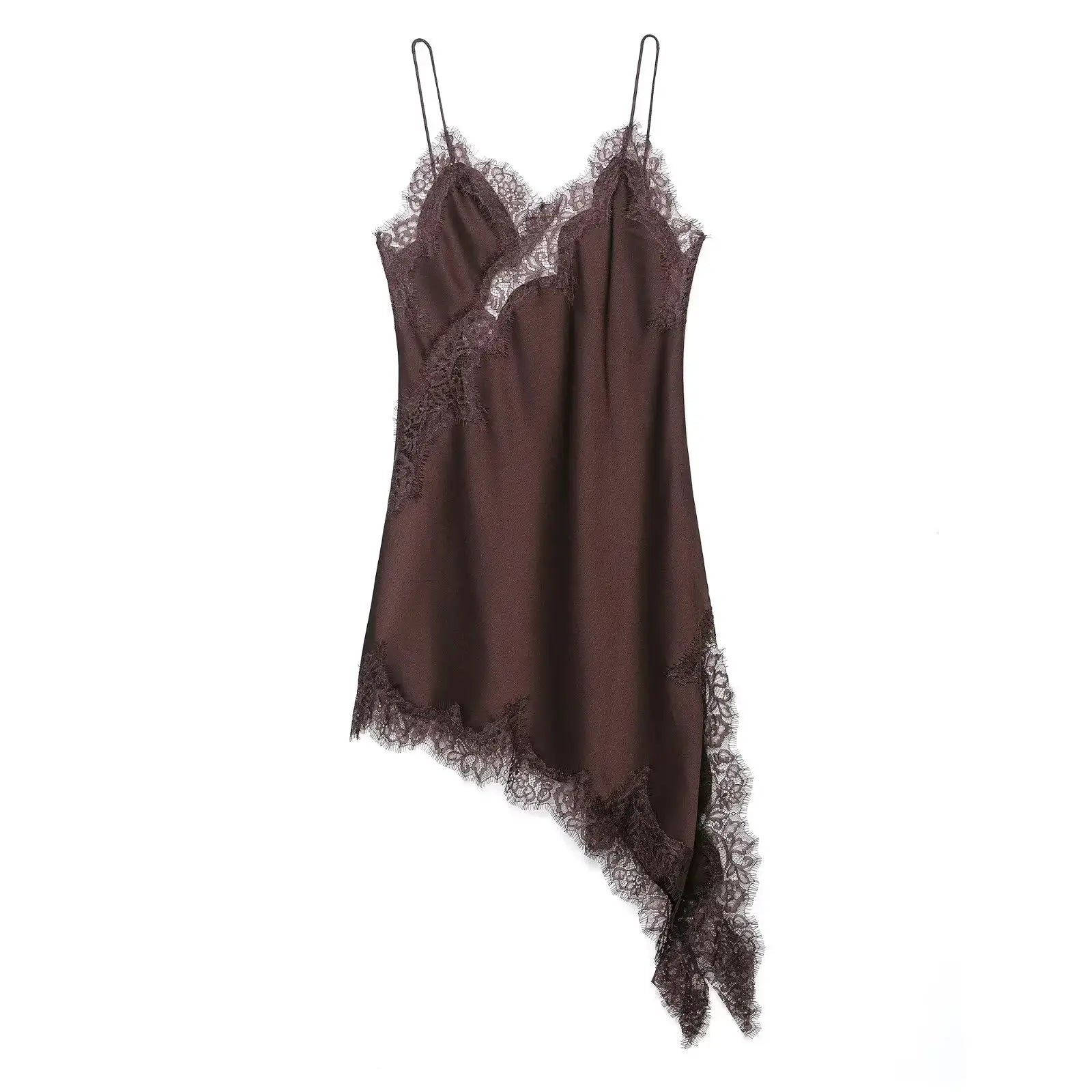 TFMLN Women Sexy Lace Splicing Dresses Slimming Silhouette With Asymmetrical Neckline And Backless Design