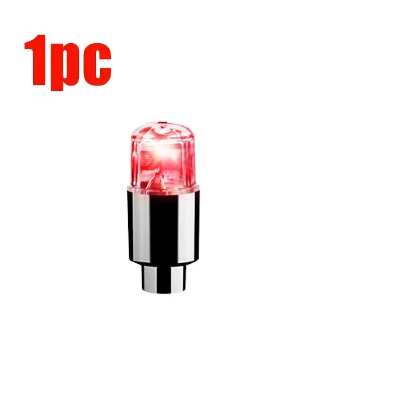 Car tire valve LED light with red bulb and chrome cap