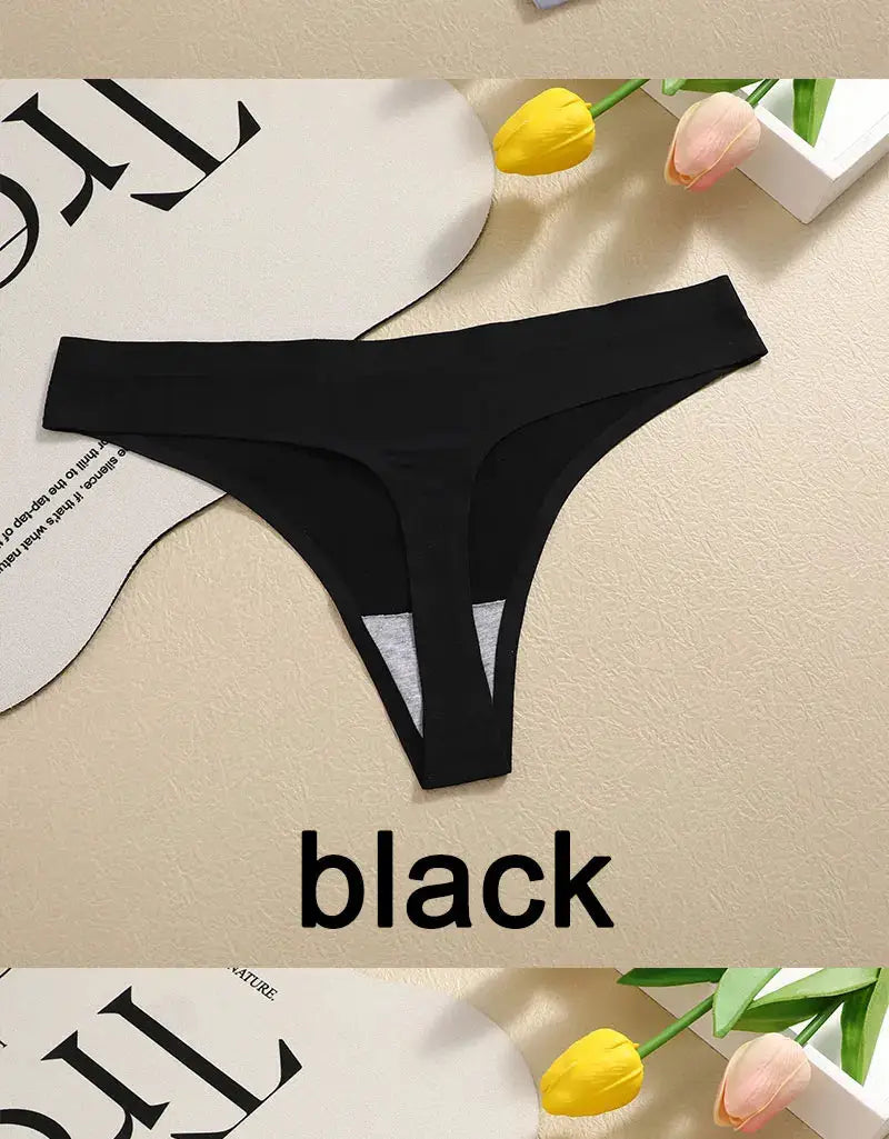 Simples Market 3-piece black G-string underwear set, breathable seamless low-waist T-back panty, sizes S-XL