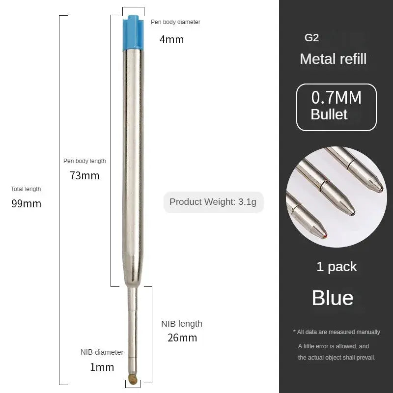 Simples Market blue ink ballpoint pen refill for Parker pens, metal body, 0.7mm bullet tip, 99mm total length